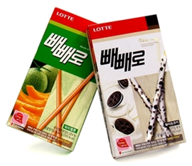 빼빼로 신제품 화이트쿠키, 하미멜론 제품 사진